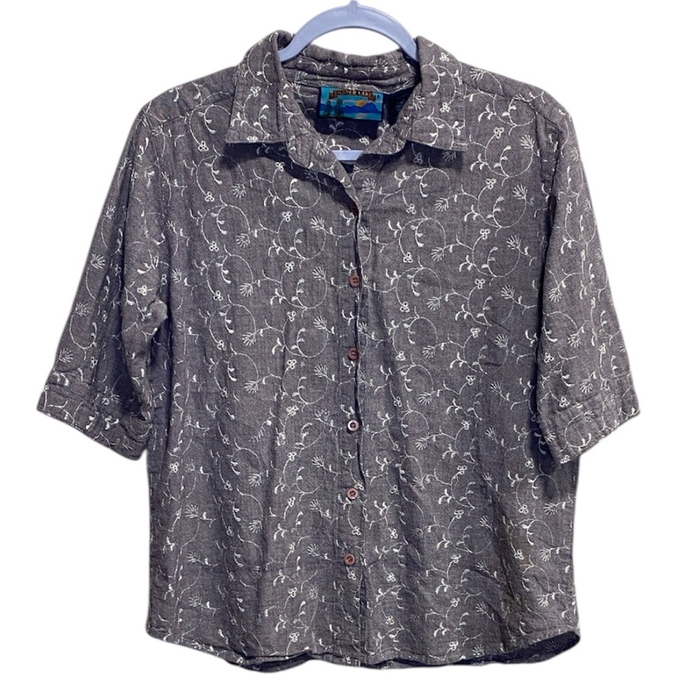 Shaver Lake Trading Co Y2K‎ Eyelet Embroidered Cotton Shirt Purple | Size L